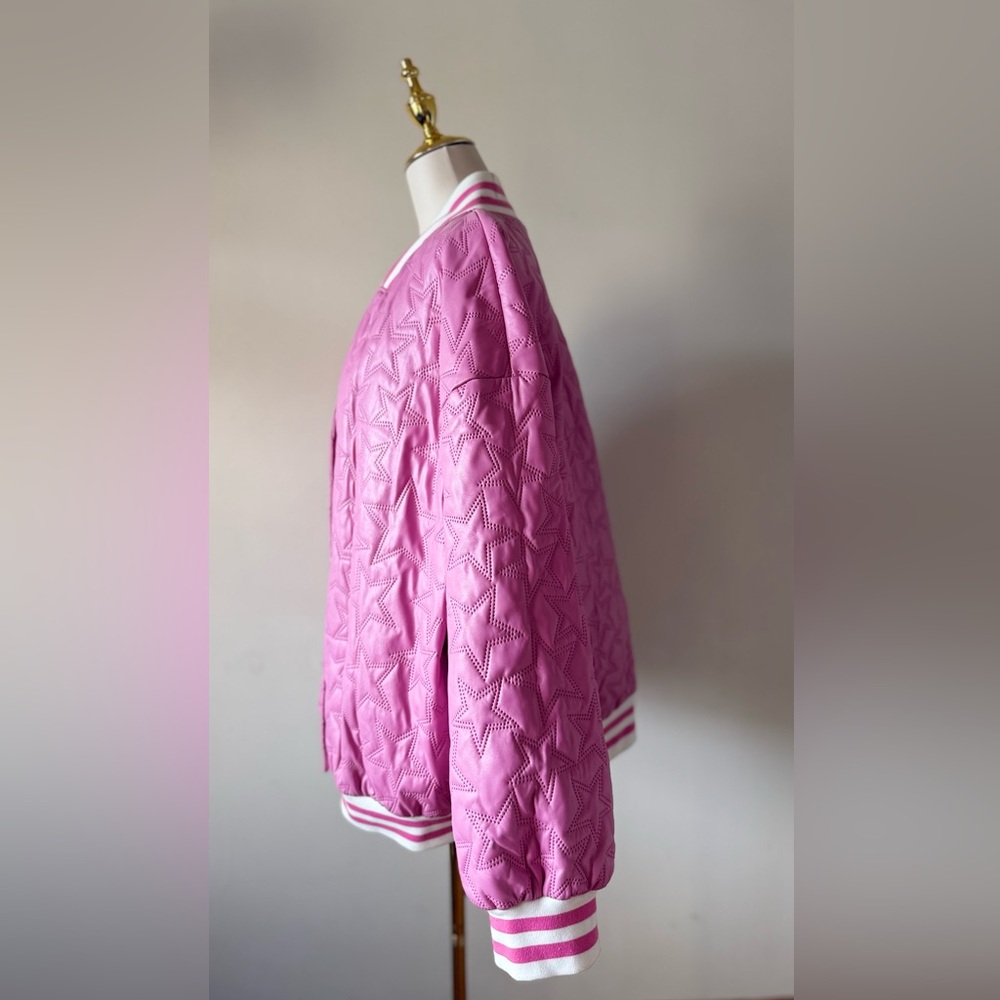 PU leather Stars Pink Bomber Jacket - Picture 5 of 12